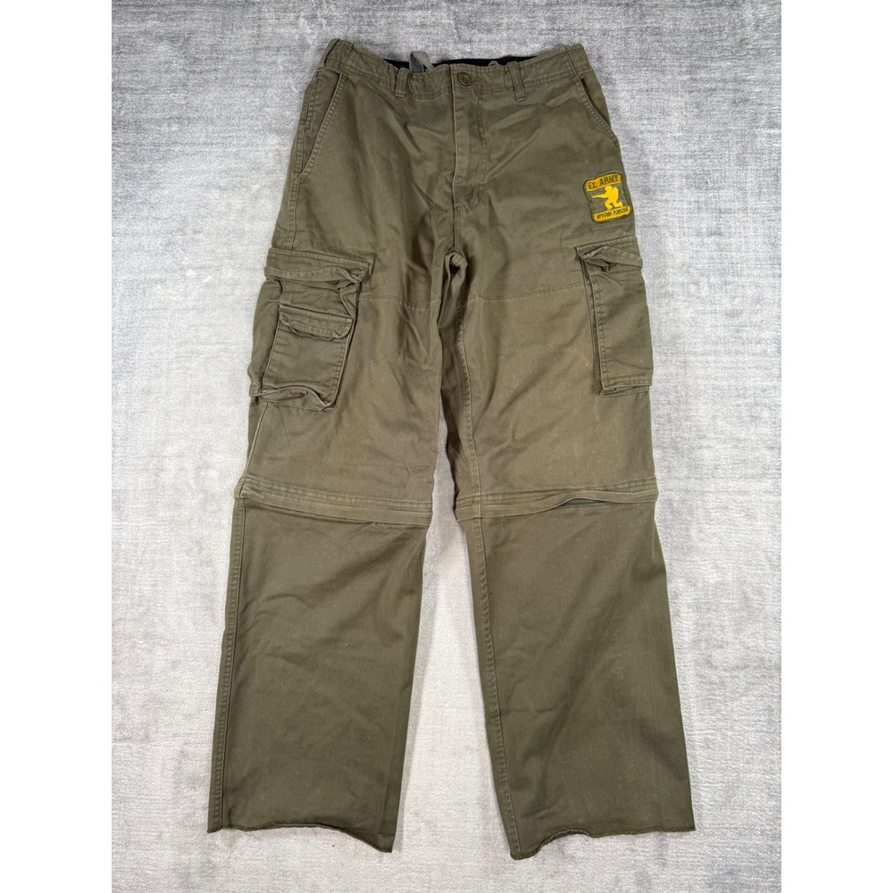 EXCO Pants Mens 30x30 Green Vtg Y2K Convertible Cargo Zip Off Military Patches